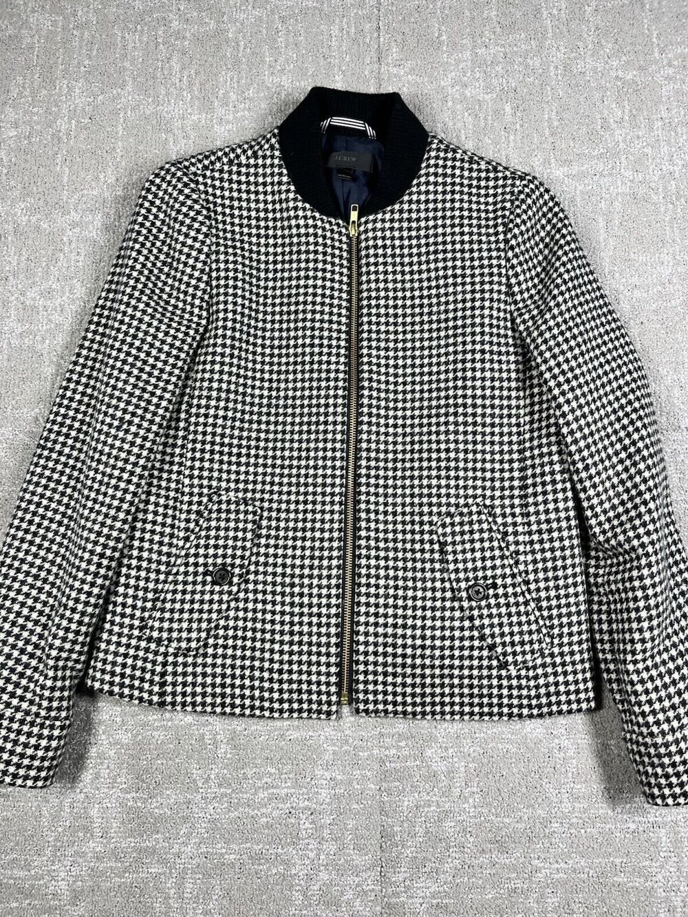 J. Crew Houdstooth Wool Full Zip Bomber Jacket Womens XXS